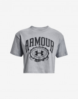 detail Dámské tričko s krátkým rukávem Under Armour UA COLLEGIATE CREST CROP SS-GRY