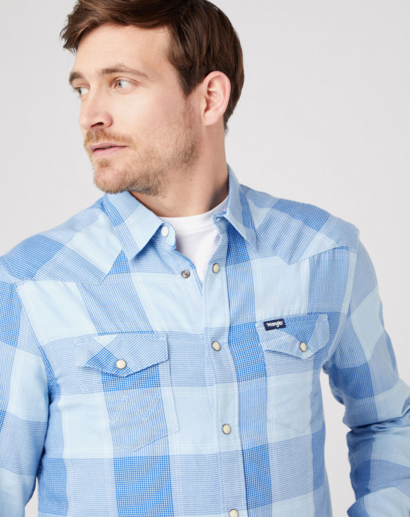 detail Pánská košile Wrangler WESTERN SHIRT CERULEAN BLUE