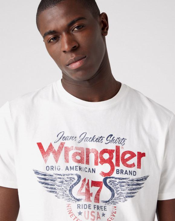 detail Pánské tričko s krátkým rukávem Wrangler AMERICANA TEE WORN WHITE