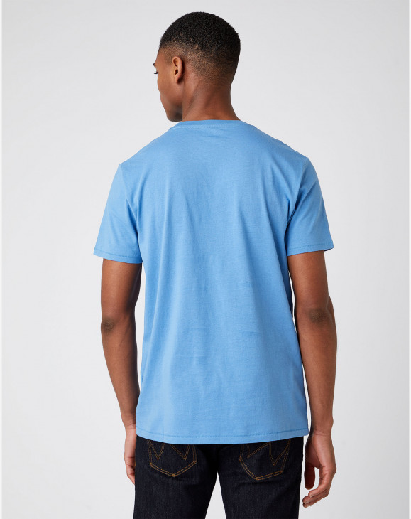 detail Pánské tričko s krátkým rukávem Wrangler SS SIGN OFF TEE RIVIERA BLUE světle mod